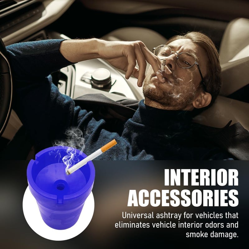 Yourkar Car Ashtray, Smokeless Smellproof Self-Extinguishing Auto Ashtray, Portable Mini Vehicle Cigarette Trash Can for Home Office, Universal Car Ashtray Fits Most Cup Holder (Blue) - Image 3